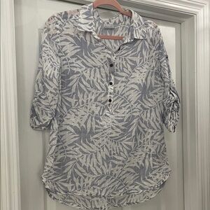 💕Columbia Gray and White Leaf Print Swim Coverup Top